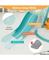 Gymax Toddler Slide and Swing Set 4-in-1 Indoor Playground w/ Extra-long Slide