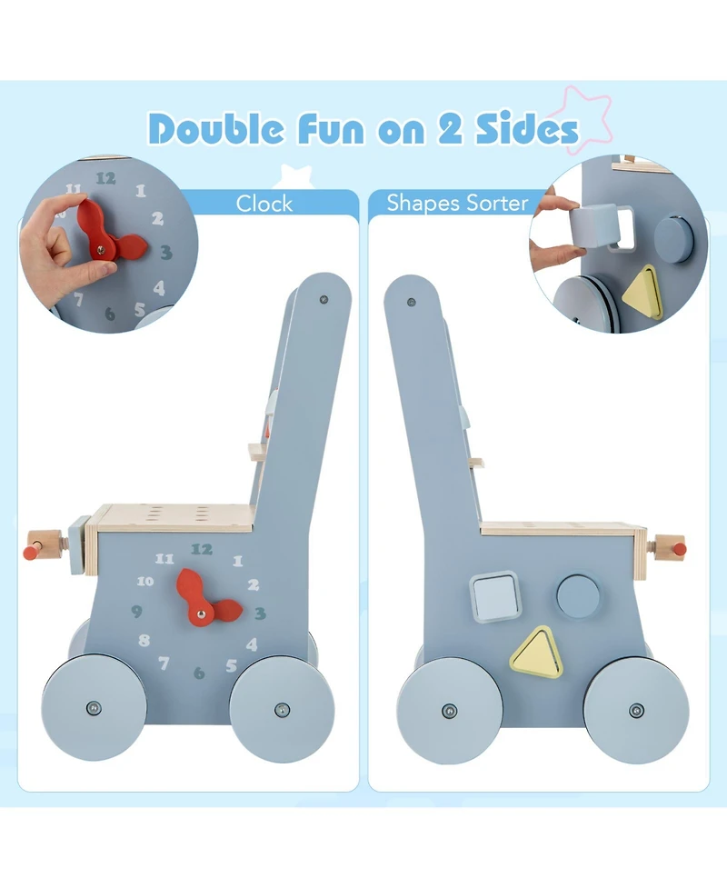 Slickblue 2-in-1 Baby Push Walker with Wooden Frame and Multi-Activity Play Station