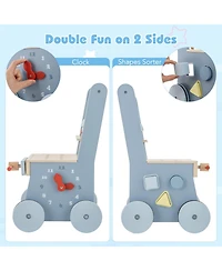 Slickblue 2-in-1 Baby Push Walker with Wooden Frame and Multi-Activity Play Station