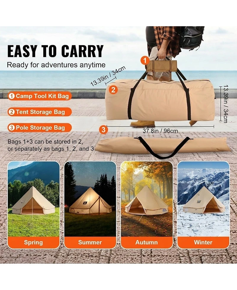 Gouun 16.4 ft Canvas Bell Tent with Stove Jack for 4-Season Camping