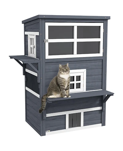 Aostirmotor 3-Story Outdoor Feral Cat House with Raised Floor, Asphalt Roof, Escape Doors and Jumping Platforms