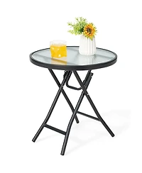 Sugift Patio Side Table with Tempered Glass Tabletop