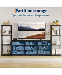 gaomon Tv Stand Dresser for Up to 75" Tv, 9 Fabric Drawers, 2 4-Tier Shelves, Wood Look