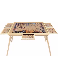 Rainsken 27" H Tall 1500 Piece Puzzle Table, Large Wood Jigsaw Puzzle Board with Legs and 5 Drawers, Folding Puzzle Board Game Table for Adults