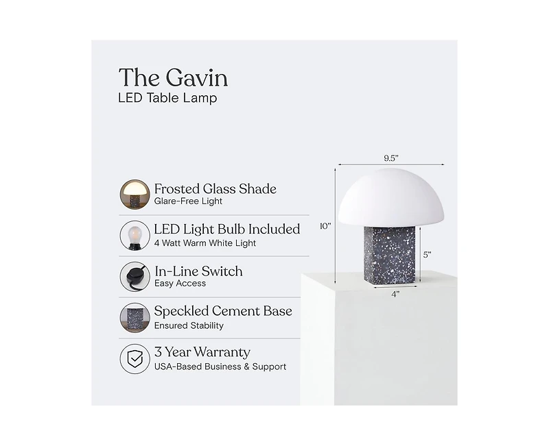 Brightech Gavin Terrazzo Led Table Lamp with Frosted Glass Dome
