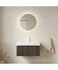 Sillysis Inch Wall Mounted Bathroom Vanity with Carrara Sintered Stone Top, Ceramic Sink