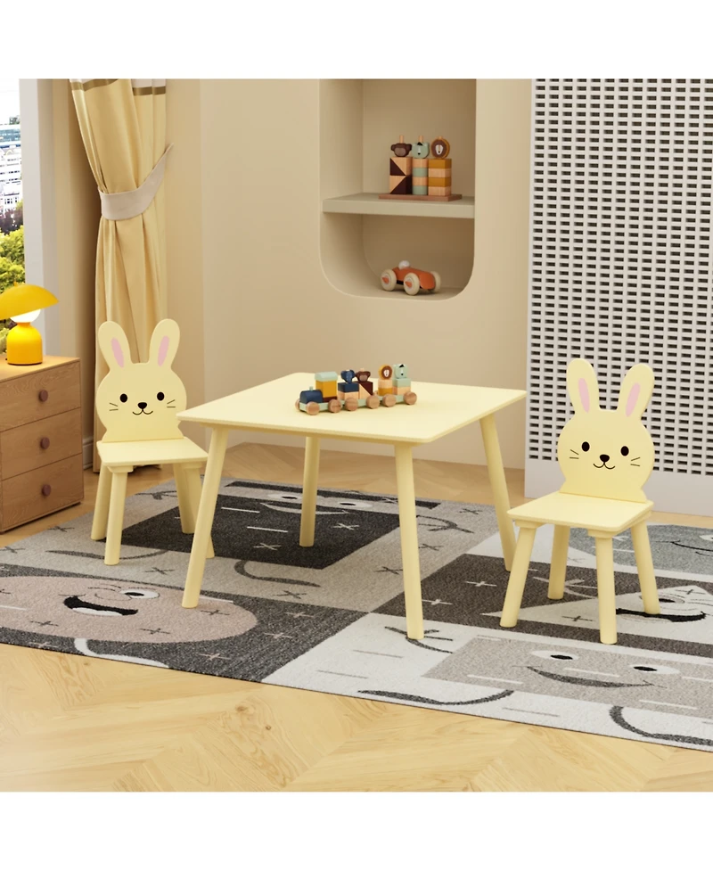 Rainsken 3 Piece Kids Table and Chairs Set, with 2 Bunny Chairs, Activity Play Table Set, for Study, Drawing, Play, Boys and Girls Gift for Ages 2+
