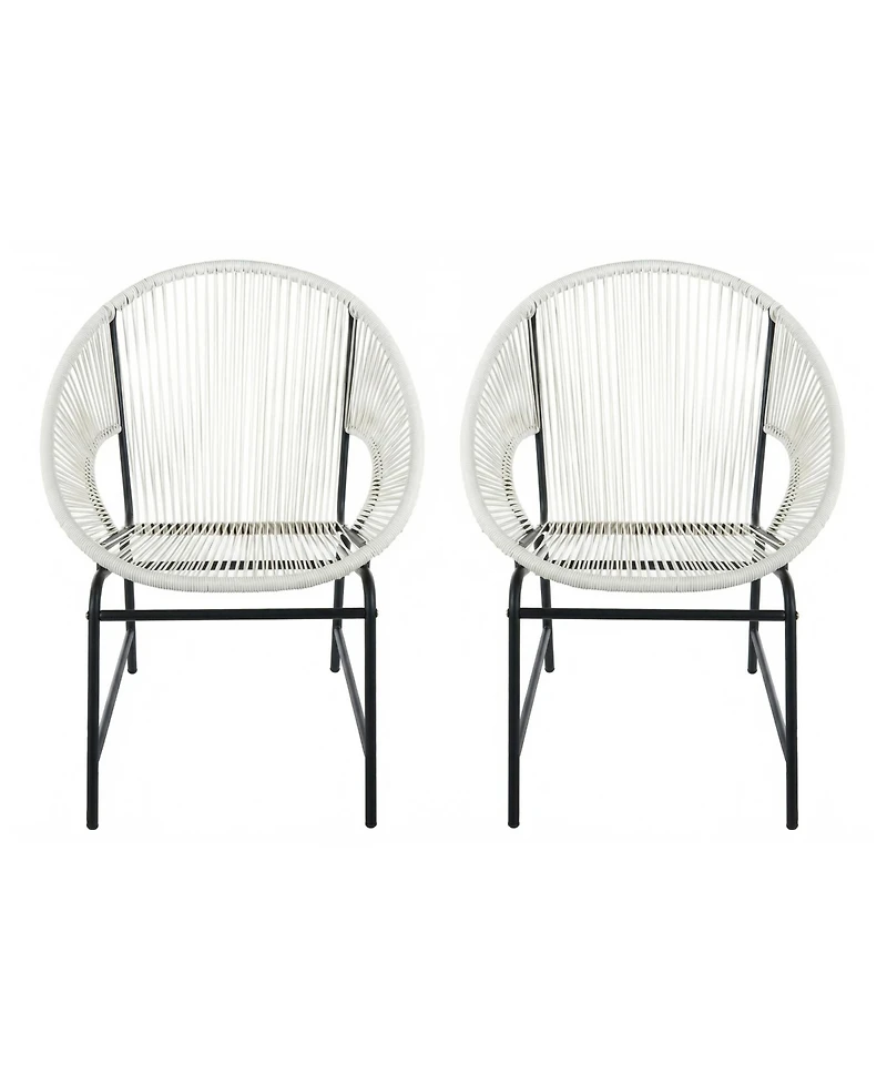 Rainsken Outdoor Patio Wicker Chair Set of 2, Oval Silhouette Pe Rattan Lounge Chair with Sturdy Iron Frame for Porches, Poolside Seating