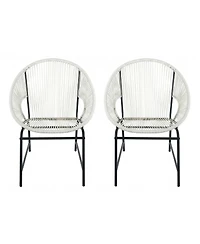 Rainsken Outdoor Patio Wicker Chair Set of 2, Oval Silhouette Pe Rattan Lounge Chair with Sturdy Iron Frame for Porches, Poolside Seating