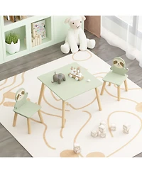 Rainsken Kids Table and Chair Set, with 2 Cute Sloth Chairs, Wood Activity Tables Drawing Play Table Set, for Age 2-6 Boy Girl