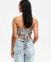 Bar Iii Women's Animal-Print Strapless Tie-Back Scarf Top, Macy's Exclusive
