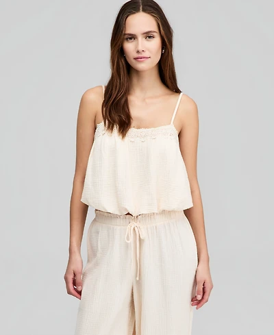 And Now This Women's Cotton Crochet-Trim Bubble-Hem Top, Macy's Exclusive