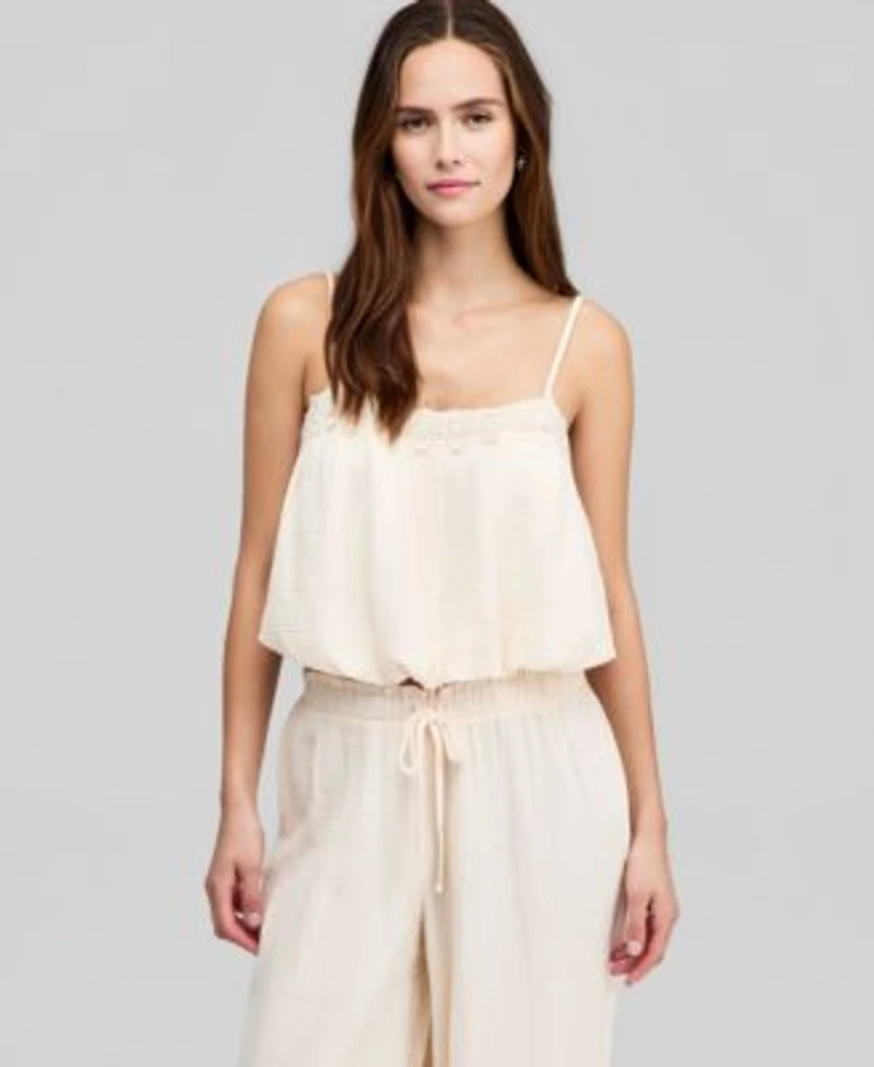 Now This Womens Cotton Crochet Trim Bubble Hem Top Macys Exclusive