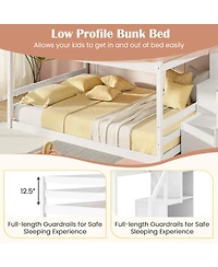 Gouun Pine Wood Full Over Full Bunk Bed with Storage Stairs