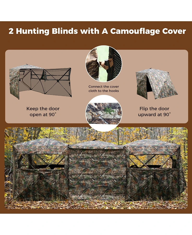 Sugift 2-6 Person Side-by-Side Hunting Blinds Double One-way See-through Ground Blinds