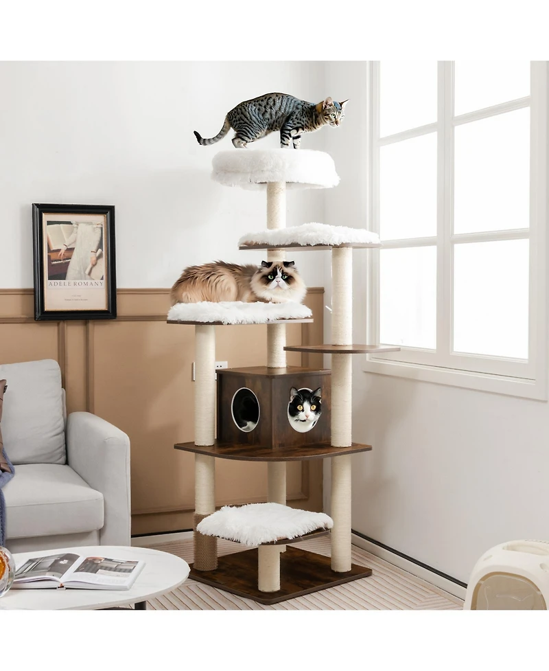 Cozito Cat Tree 7-Layer Wooden Tall Tower with Sisal and Condo