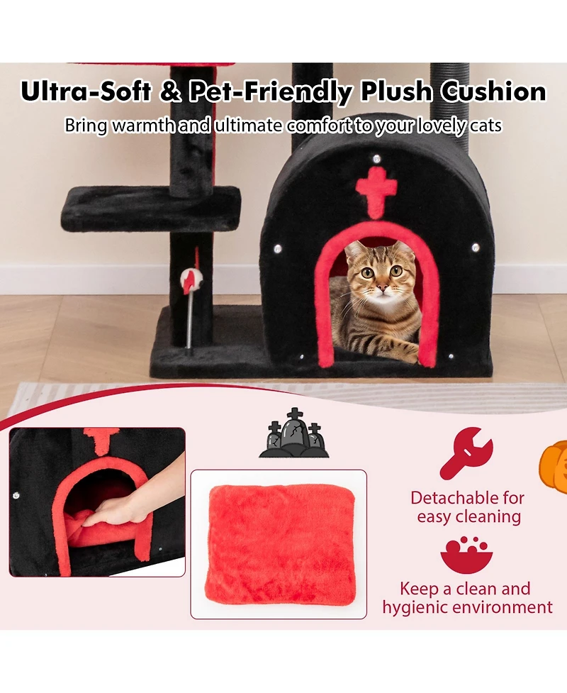 Cozito Cat Tree Gothic 53 in Tower with Arch Condo Coffin Bed