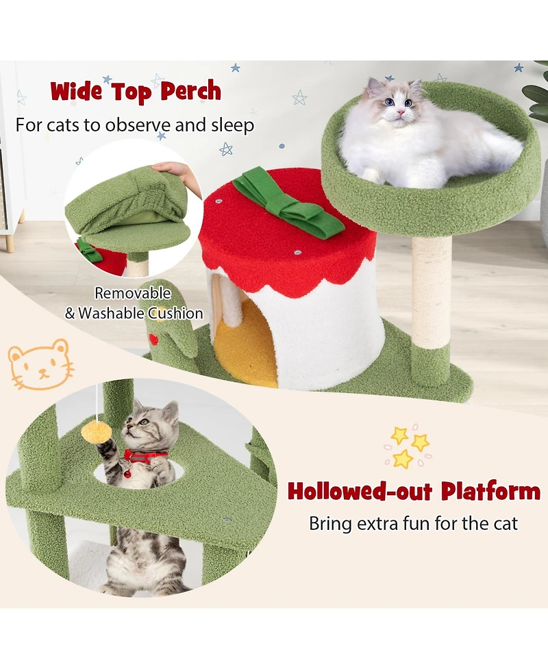 Cozito Cat Tree 61 inch Christmas with Sisal Posts and 2 Condos