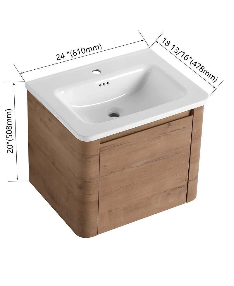 Sillysis Inch Wall Mounted Bathroom Vanity with Ceramic Sink, Storage Shelves