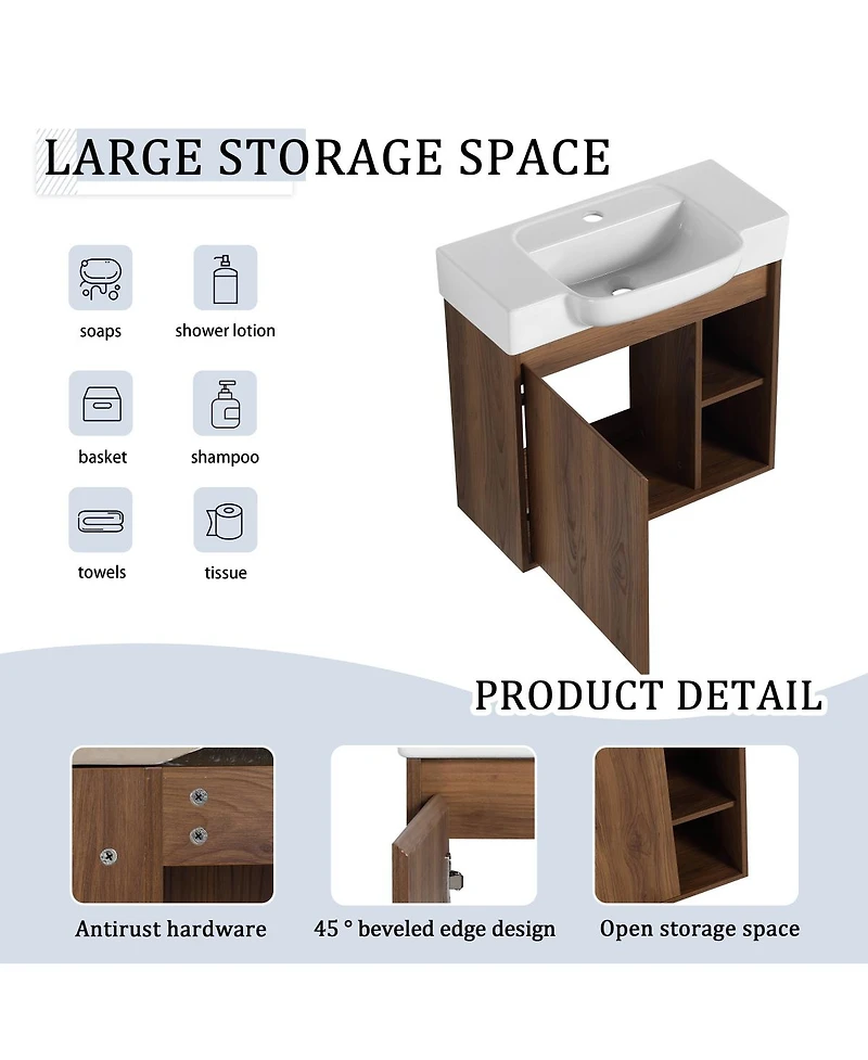 Sillysis Inch Wall Mounted Bathroom Vanity with Ceramic Sink, Modern Plywood Cabinet, Soft Close Door