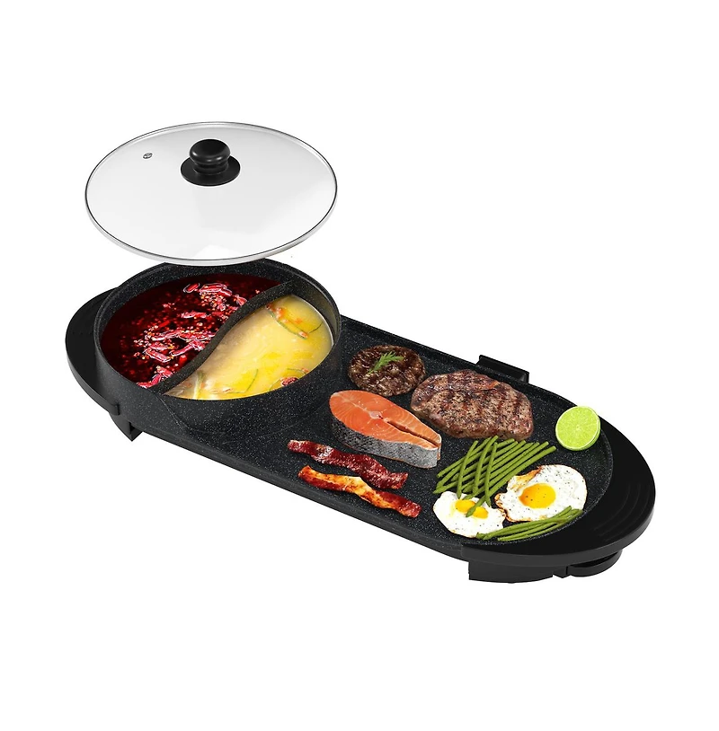 Artudatech Portable 2-in-1 Electric Hot Pot and Bbq Grill - Non-Stick Teppanyaki Pan