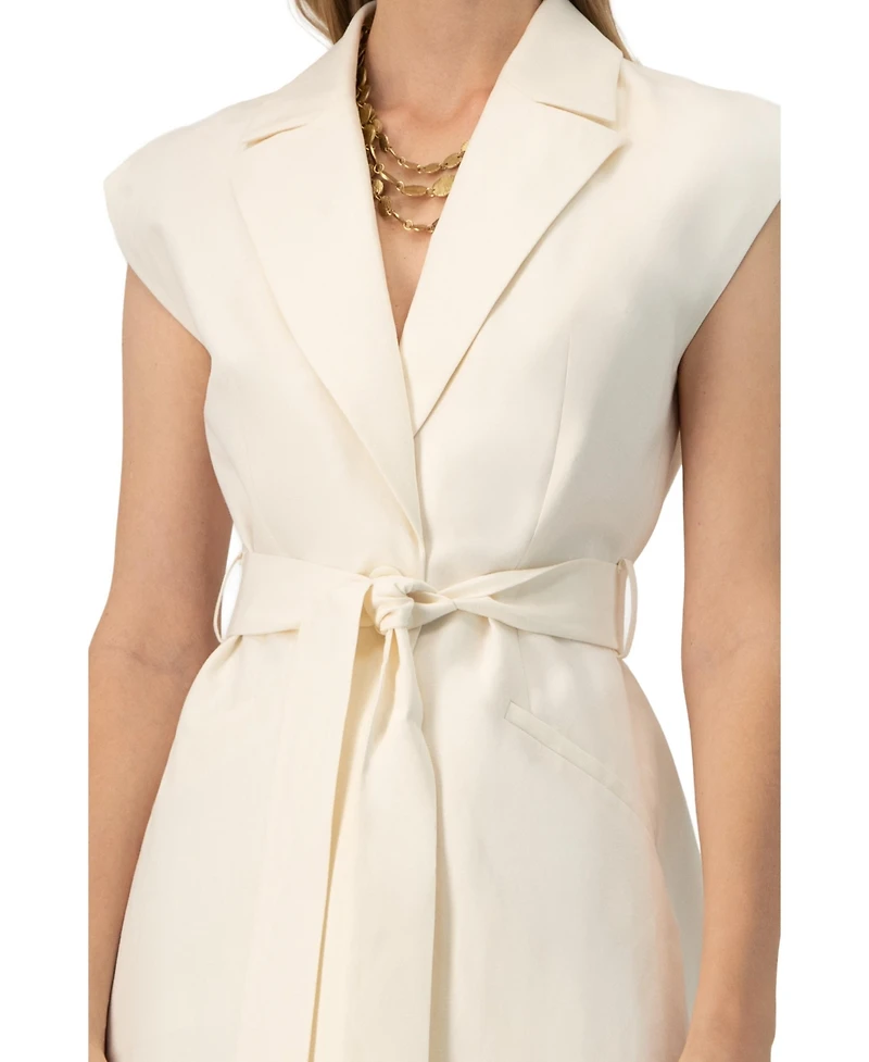 Ivonne Women's Single-Breasted Linen Vest with Waist Tie