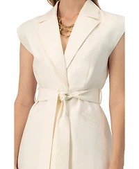 Ivonne Women's Single-Breasted Linen Vest with Waist Tie