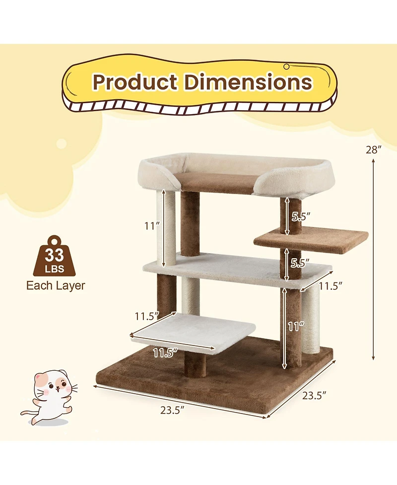 Cozito Cat Tree 28 inch 2-in-1 Pet Steps with Sisal Posts and Platforms