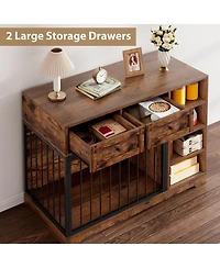 gaomon Dog Crate Furniture 47", Large Tv Stand with 2 Drawers and 4 Shelves, Wooden Kennel Indoor, Decorative Cage
