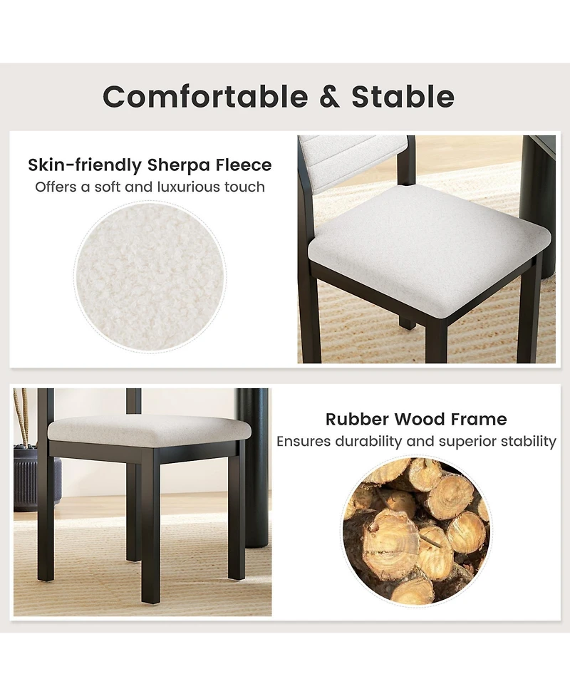 Sugift Set of 2 Dining Chairs Sherpa Upholstered Armless Chair with Wood Frame