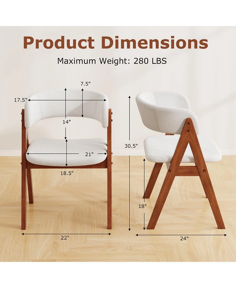 Sugift Wooden Dining Chair Set of 2 Mid-Century Modern Sherpa Upholstered Kitchen Dining Room Chairs