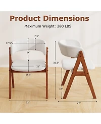 Sugift Wooden Dining Chair Set of 2 Mid-Century Modern Sherpa Upholstered Kitchen Dining Room Chairs