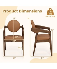 Sugift Set of 2 Wooden Dining Chair Pu Leather Upholstered Armchairs