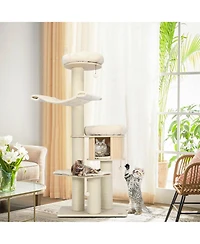 Cozito Cat Tree 68.5 inch 4-Layer Wooden Tower with Sisal Posts