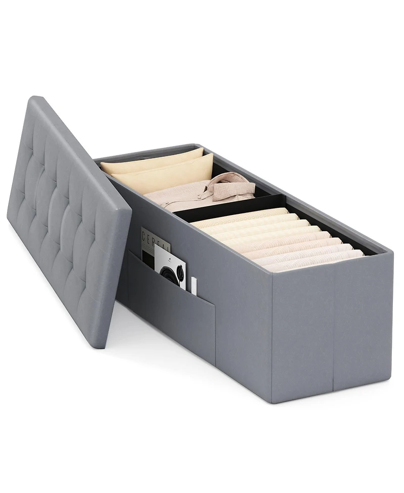Gouun 43-Inch Linen Folding Storage Ottoman Bench with Padded Top