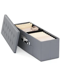 Gouun 43-Inch Linen Folding Storage Ottoman Bench with Padded Top