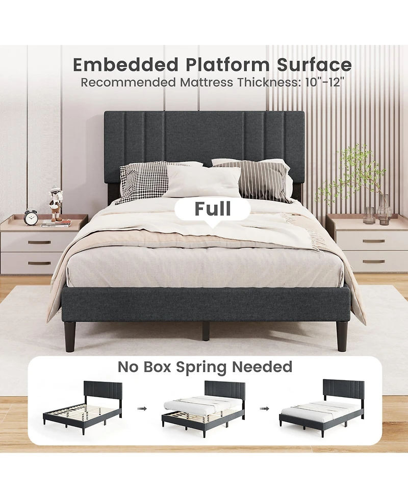 Sugift Bed Frame with Vertical Channel Tufted Headboard and Wooden Slats