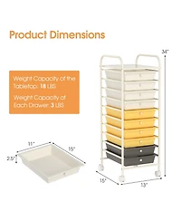 Sugift 10 Drawer Rolling Storage Cart Organizer with 4 Universal Casters
