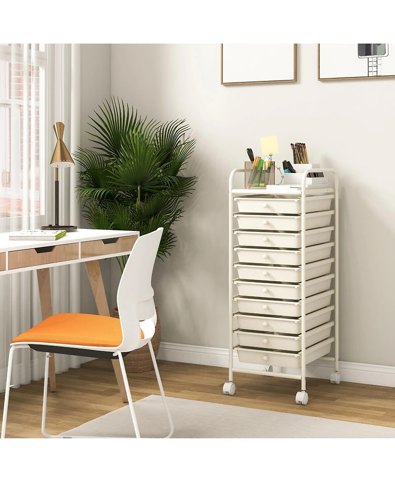 Sugift 10 Drawer Rolling Storage Cart Organizer with 4 Universal Casters