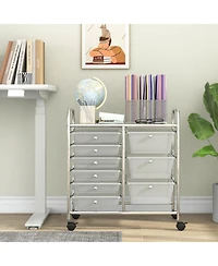 Sugift 9-Drawer Rolling Storage Cart with Colorful Drawers and Metal Frame-Transparent