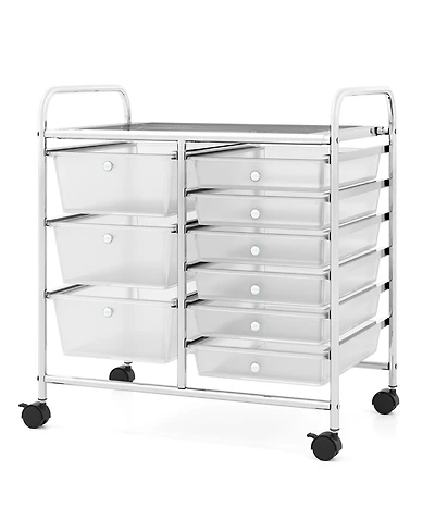 Sugift 9-Drawer Rolling Storage Cart with Colorful Drawers and Metal Frame-Transparent