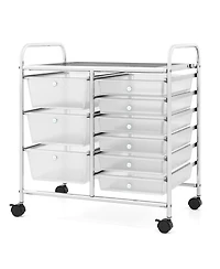 Sugift 9-Drawer Rolling Storage Cart with Colorful Drawers and Metal Frame-Transparent