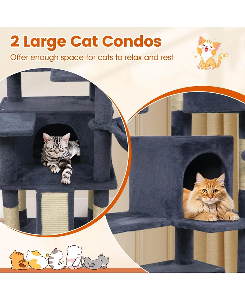 Cozito Cat Tree 65 inch with 3 Plush Perches and 2 Condos