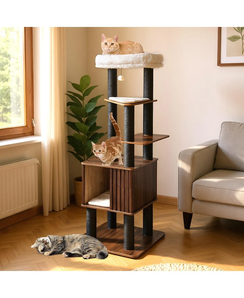 Cozito Cat Tower 64 in Wooden with Top Perch and Soft Padding