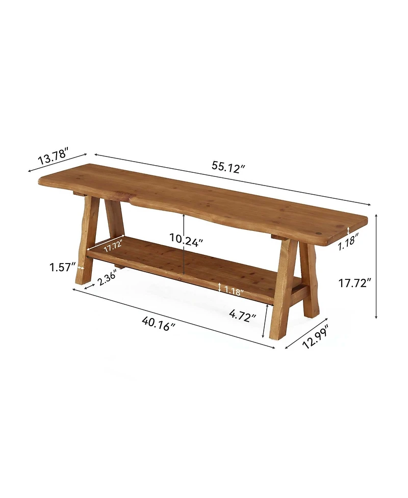 Tribesigns 55'' Solid Wood Entryway Bench, Farmhouse Long End of Bed Bench with Live-Edge, Indoor Dining Seat