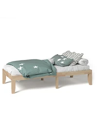 Gouun Twin Rubberwood Platform Bed Frame with Headboard and Slat Support