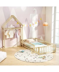 Gouun Twin House Floor Bed with House-Shaped Headboard