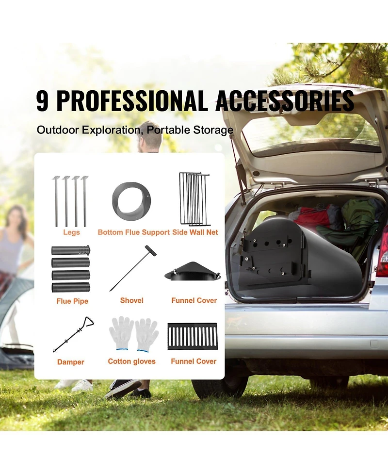 Ecooso 118 Inch Camping Tent Wood Stove with Chimney Pipes, Portable Alloy Steel Hot Tent Stove