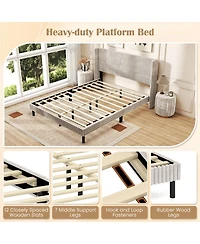 Sugift Queen Size Velvet Bed Frame with Vertical Channel Tufted Wingback Headboard