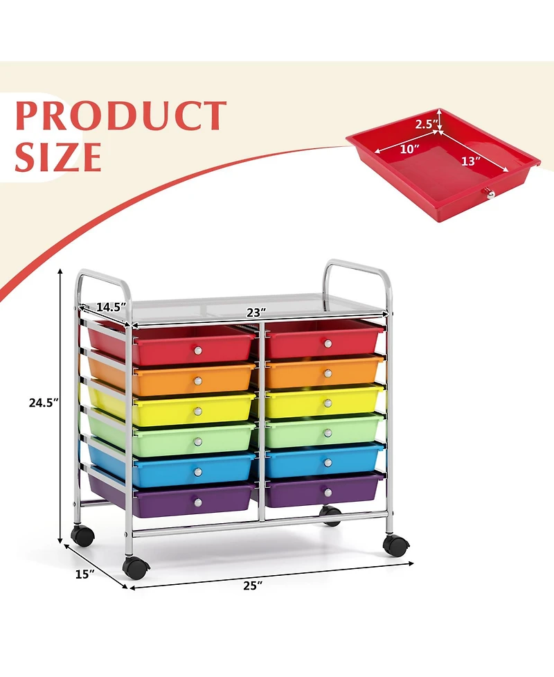 Sugift 12 Drawers Rolling Storage Cart for Home and Office